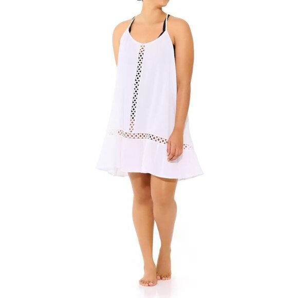 Freshwater White Eyelet-Trim Racerback Swim Cover-Up Dress Size 2X - Picture 3 of 5
